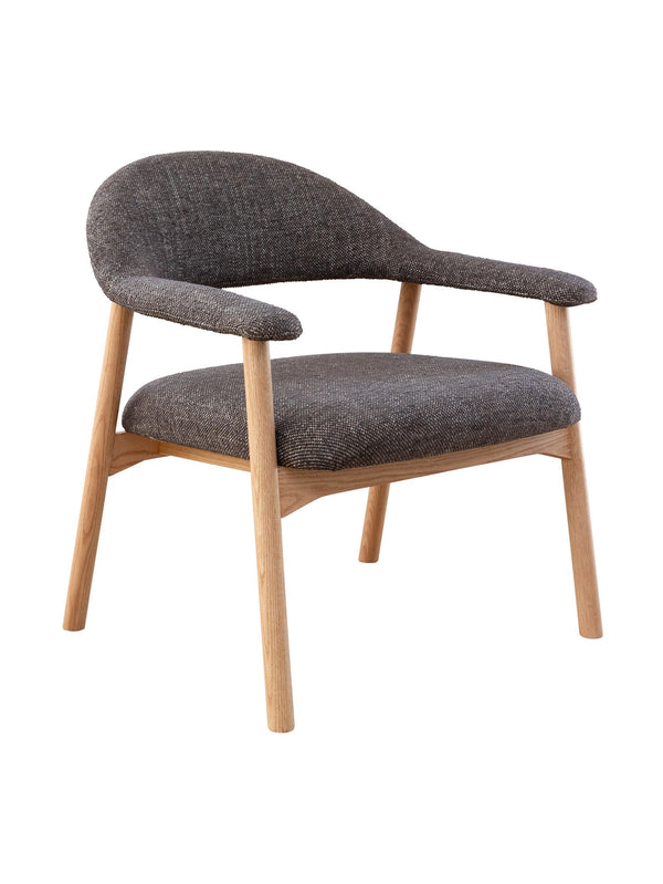 Espresso grey upholstered occasional chair with light wood frame