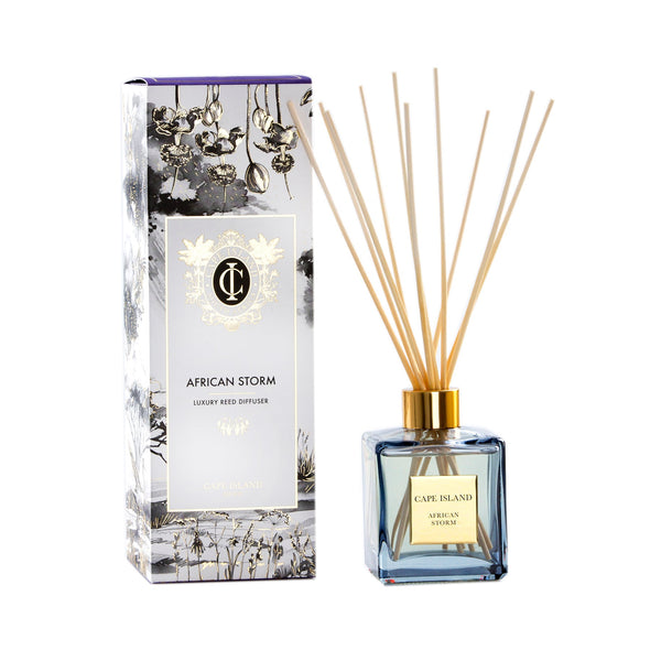 African Storm Fragrance Diffuser – geometric grey glass reed diffuser
